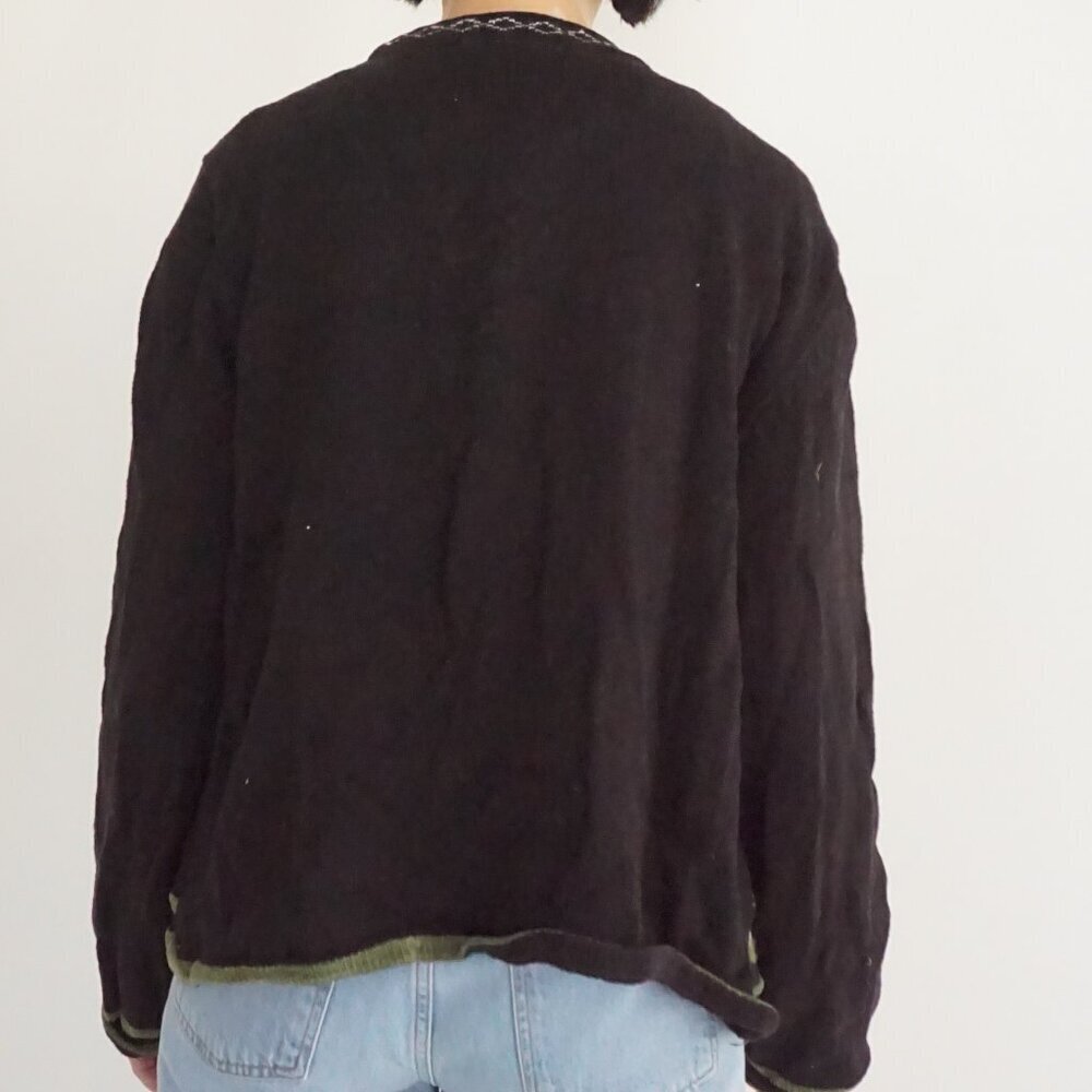 Vintage Reference Point Black Cardinal Bird Holiday Nature Button Cardigan L - Picture 2 of 9